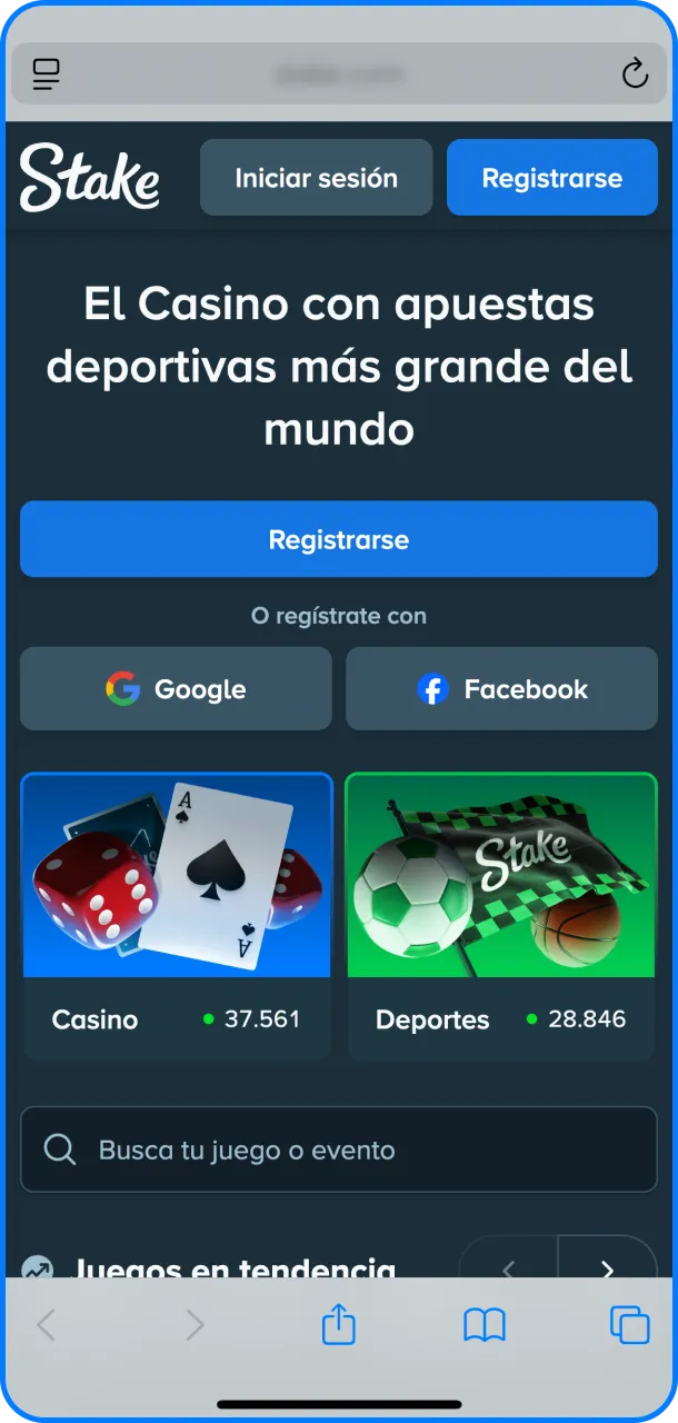 Empezá por abrir Safari para configurar la App de Stake en iOS.