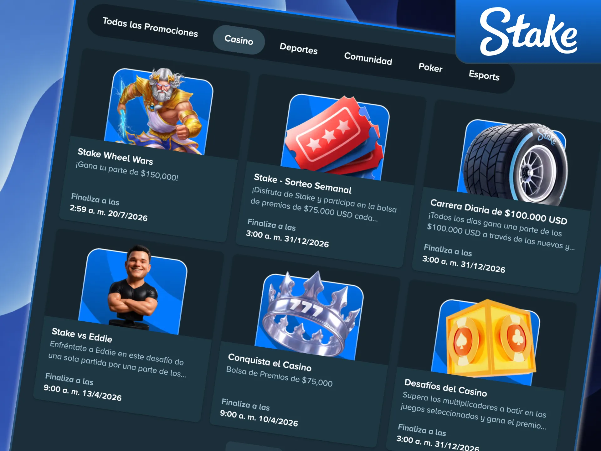 Compite en las carreras y desafíos de casino para ganar premios en Stake.